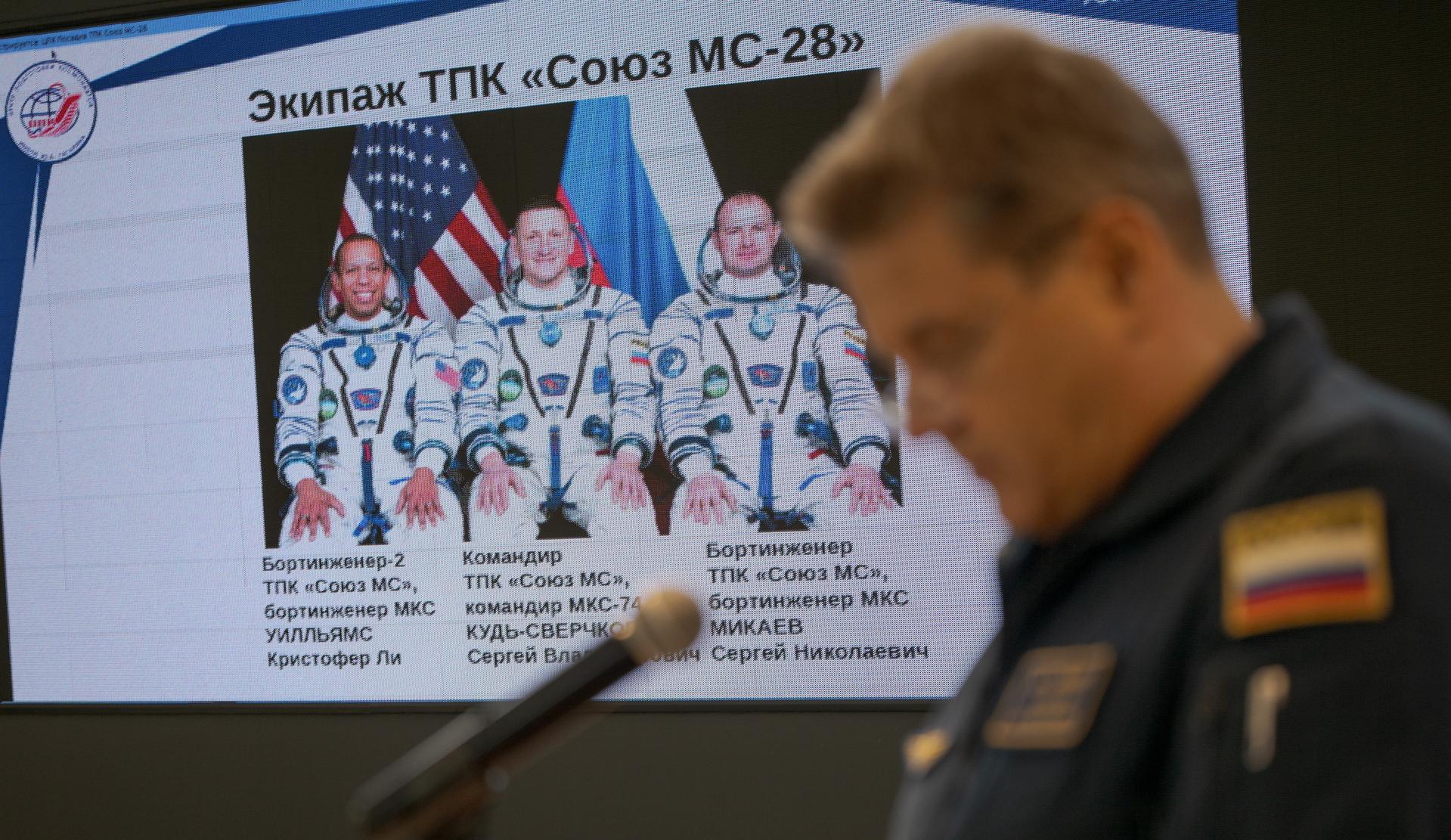 NASA, Roscosmos, and Russian Search and Recovery Forces meet at the Cosmonaut Hotel in Karaganda, Kazakhstan, Saturday, July 25, 2026, to discuss the readiness for the landing of Expedition 74 NASA astronaut Chris Williams, and Roscosmos cosmonauts Sergey Kud-Sverchkov, and Sergei Mikaev. Photo Credit: (NASA/Bill Ingalls)