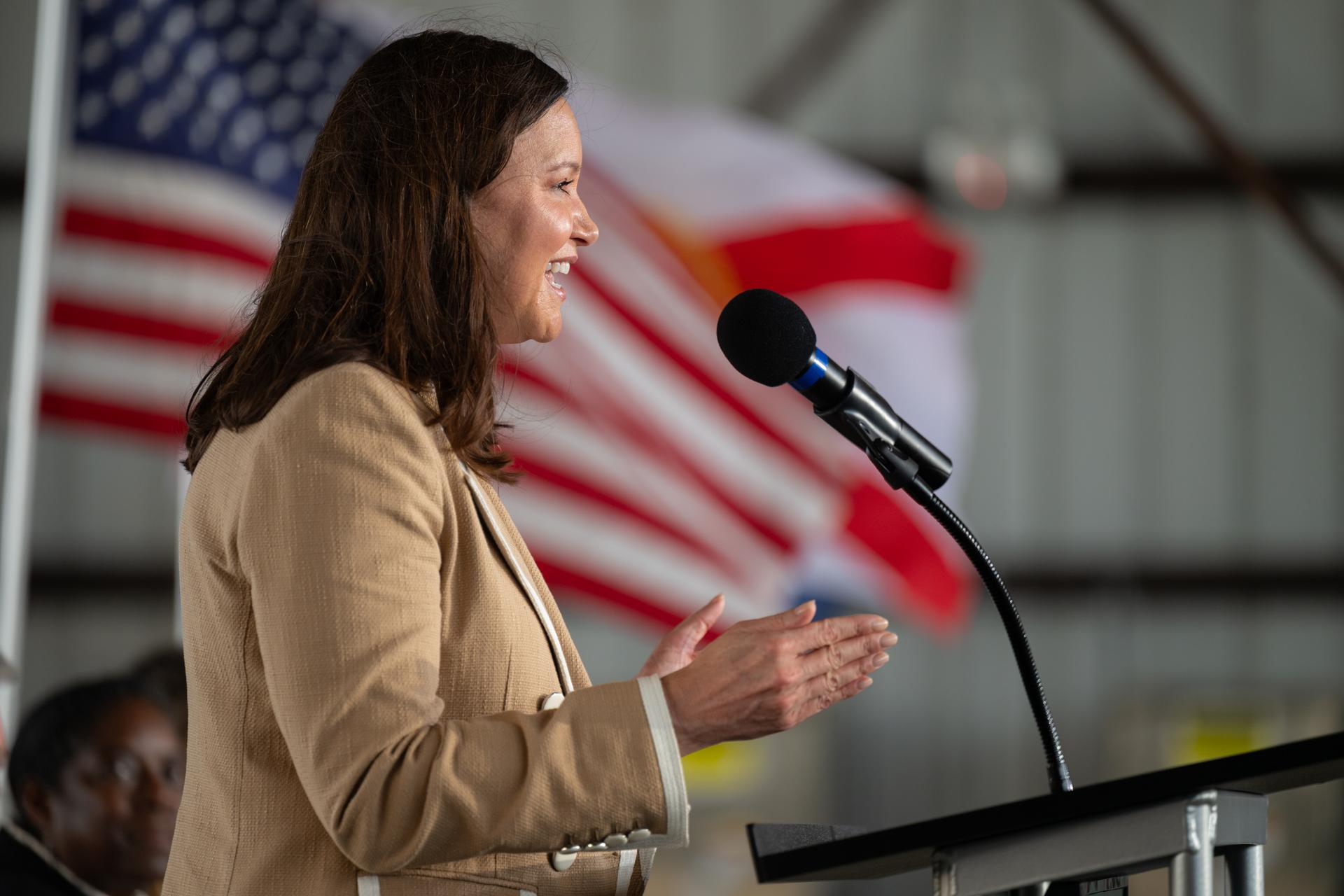 U.S. Senator Ashley Moody (R-FL) speaks during a press conference, Friday, Aug. 14, 2026, at NASA's Kennedy Space Center in Florida. NASA announced the two-day MAX POWER event, taking place in November 2026, which will feature air shows, skydiving stunts, technology demonstrations, spaceflight hardware, military aircraft, behind-the-scenes access to Kennedy, talks from NASA experts, and appearances by astronauts. Photo Credit: (NASA/John Kraus)