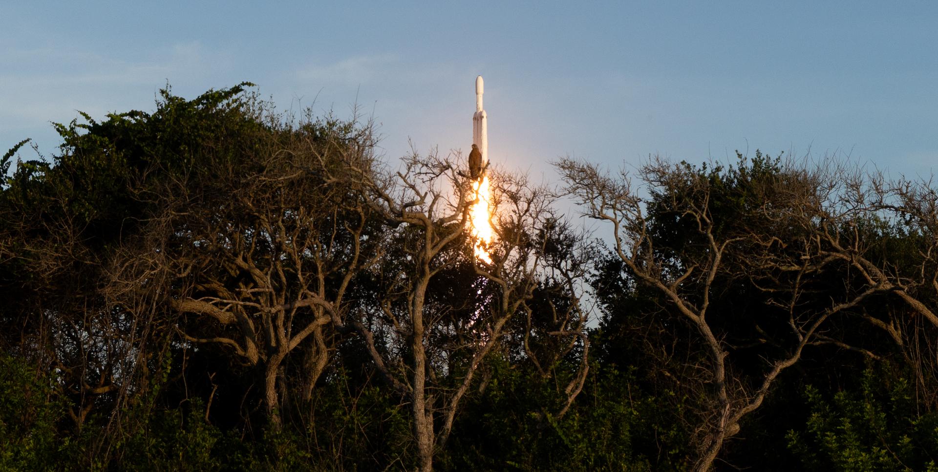 A SpaceX Falcon Heavy rocket launches with NASA’S Nancy Grace Roman Space Telescope onboard from Launch Complex 39A, Sunday, Aug. 30, 2026, at NASA’s Kennedy Space Center in Florida. Roman will investigate dark energy and dark matter, conduct a statistical census of planetary systems, and enable a broad range of additional astrophysics research. Launch occurred at 7:26 a.m. EDT. Photo Credit (NASA/Joel Kowsky)