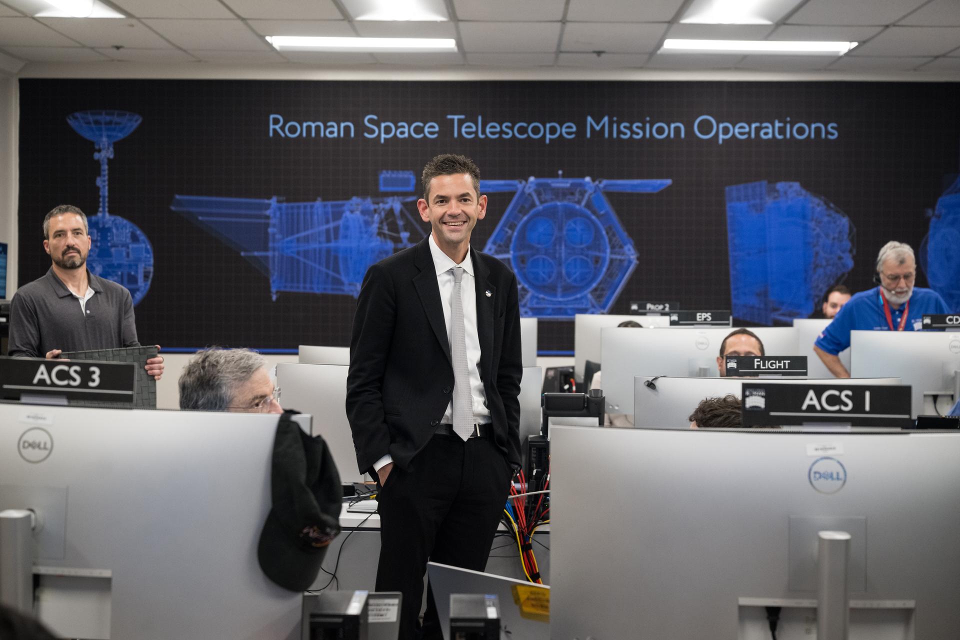 NASA Administrator Jared Isaacman speaks with employees in the Roman Space Telescope Launch Support Operations Center during an event held to celebrate the launch of the Nancy Grace Roman Space Telescope, Tuesday, Sept. 1, 2026, at NASA’s Goddard Space Flight Center in Greenbelt, Maryland. Photo Credit: (NASA/Aubrey Gemignani)