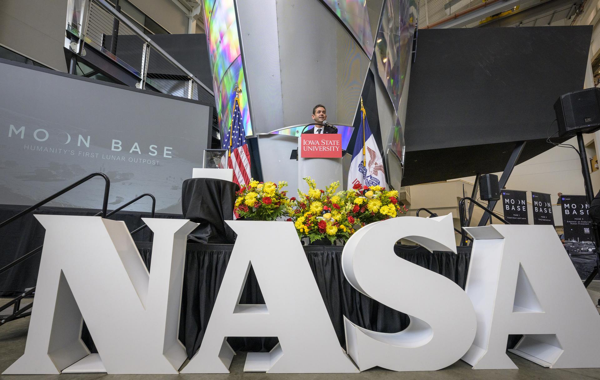 NASA Administrator Jared Isaacman gives remarks during a townhall with students, Tuesday, Sept. 8, 2026, at Iowa State University in Ames, Iowa. Photo Credit: (NASA/Bill Ingalls)