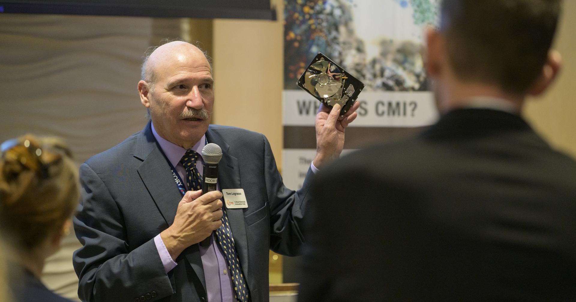 Tom Lograsso, Director, Critical Materials Innovation Hub, talks to NASA Administrator Jared Isaacman, and others, during a tour of lab, Tuesday, Sept. 8, 2026, on the campus of Iowa State University in Ames, Iowa. Photo Credit: (NASA/Bill Ingalls)