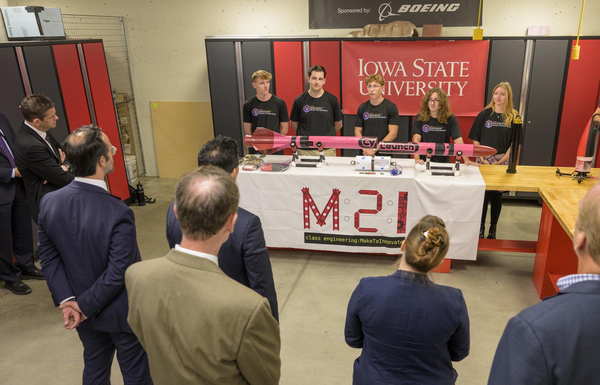 NASA Administrator Jared Isaacman, left, meets with Iowa Space Grant students, Tuesday, Sept. 8, 2026, at Iowa State University in Ames, Iowa. Photo Credit: (NASA/Bill Ingalls)