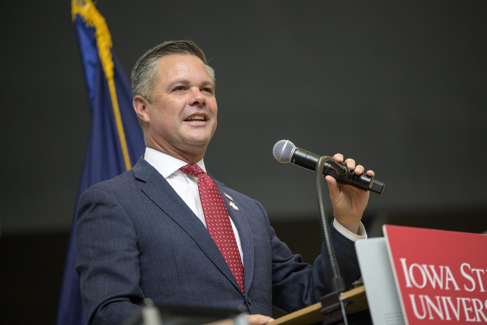 U.S. Representative for Iowa’s 3rd District Zach Nunn gives remarks during a townhall with students, Tuesday, Sept. 8, 2026, at Iowa State University in Ames, Iowa. Photo Credit: (NASA/Bill Ingalls)