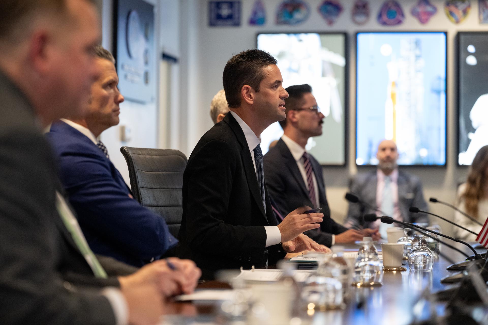 NASA Administrator Jared Isaacman, center, is seen during a meeting of the Presidential Commission on the United States Space Academy in the Space Operations Center, Wednesday, Sept. 9, 2026, at the Mary W. Jackson NASA Headquarters Building in Washington. The commission will meet and submit a report proposing recommendations for the establishment of the Space Academy. Photo Credit (NASA/Joel Kowsky)