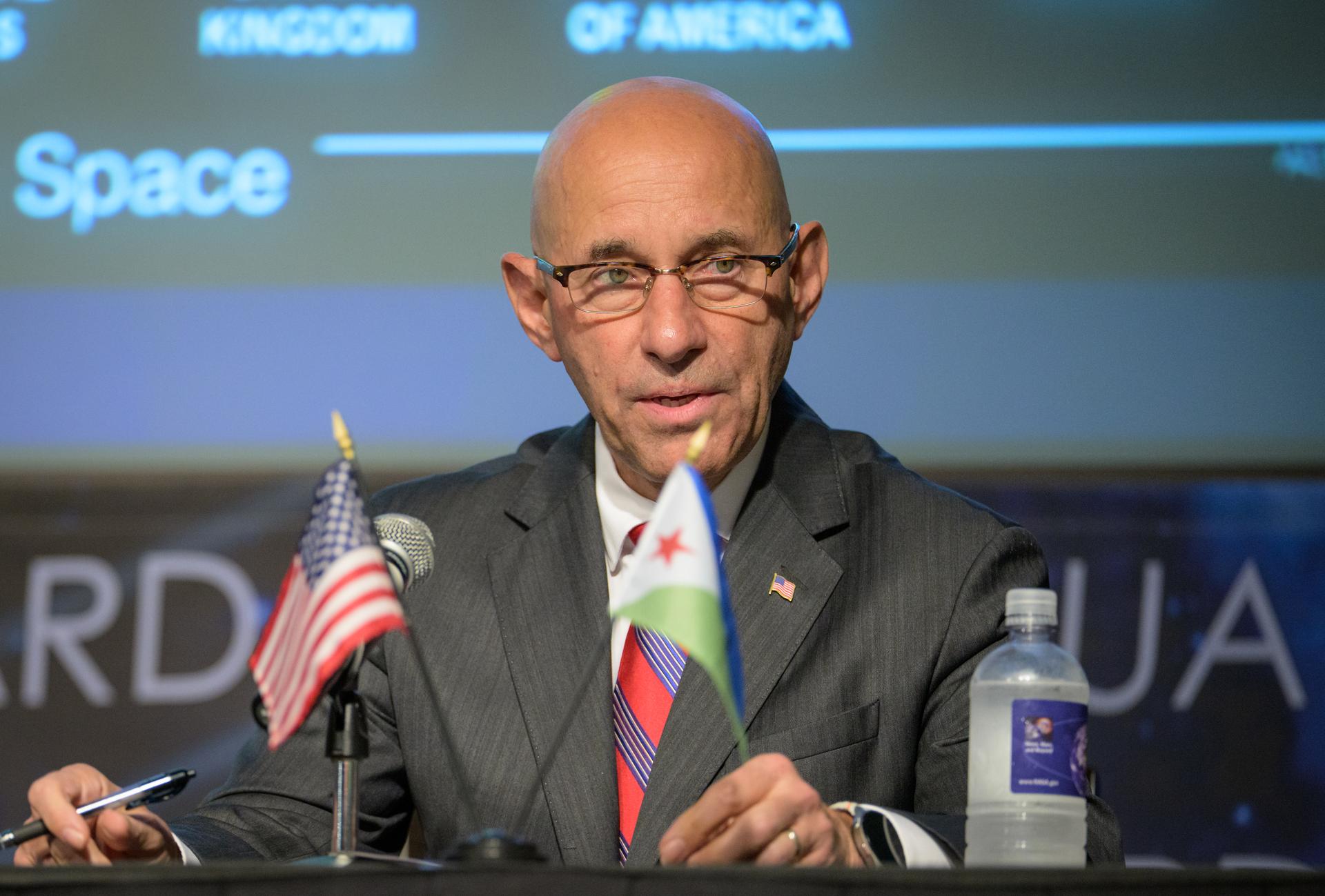 Assistant Secretary of State for African Affairs, Frank Garcia gives remarks during an Artemis Accord signing ceremony with Djibouti, Monday, September 14, 2026, at the Mary W. Jackson NASA Headquarters building in Washington. Djibouti is the 72nd country to sign the Artemis Accords, which establish a practical set of principles to guide space exploration cooperation among nations participating in NASA’s Artemis program. Photo Credit: (NASA/Bill Ingalls)