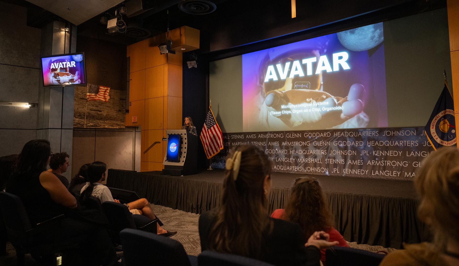Dr. Lisa Carnell, director of NASA’s Biological and Physical Sciences Division, is seen during a Frontiers Forum talk titled “Revolutionizing Medicine – In Space,” Wednesday, Sept. 16, 2026, at the Mary W. Jackson NASA Headquarters building in Washington. Photo Credit: (NASA/Joel Kowsky)