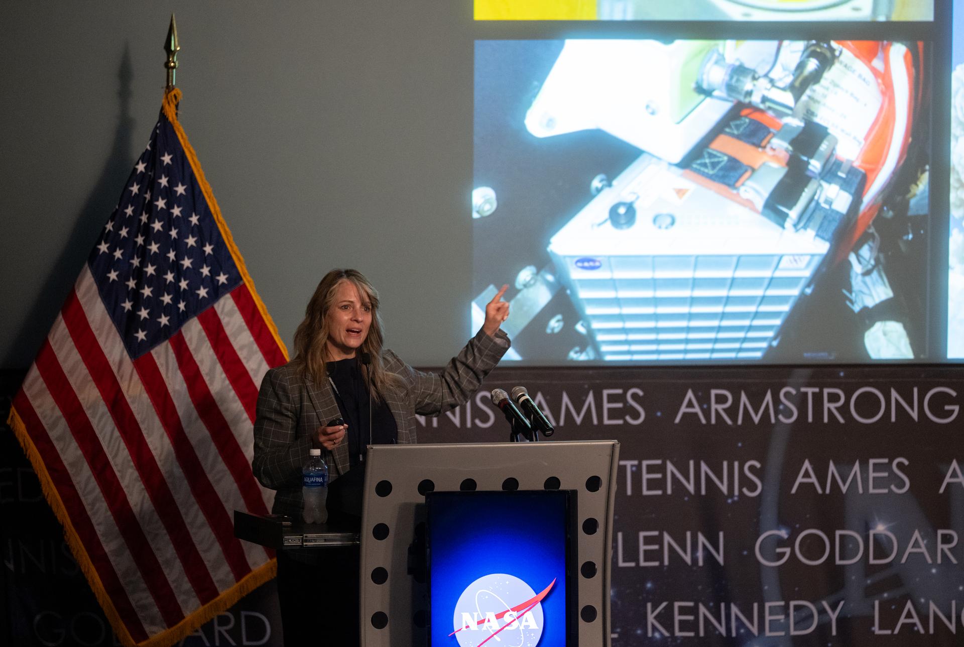 Dr. Lisa Carnell, director of NASA’s Biological and Physical Sciences Division, is seen during a Frontiers Forum talk titled “Revolutionizing Medicine – In Space,” Wednesday, Sept. 16, 2026, at the Mary W. Jackson NASA Headquarters building in Washington. Photo Credit: (NASA/Joel Kowsky)
