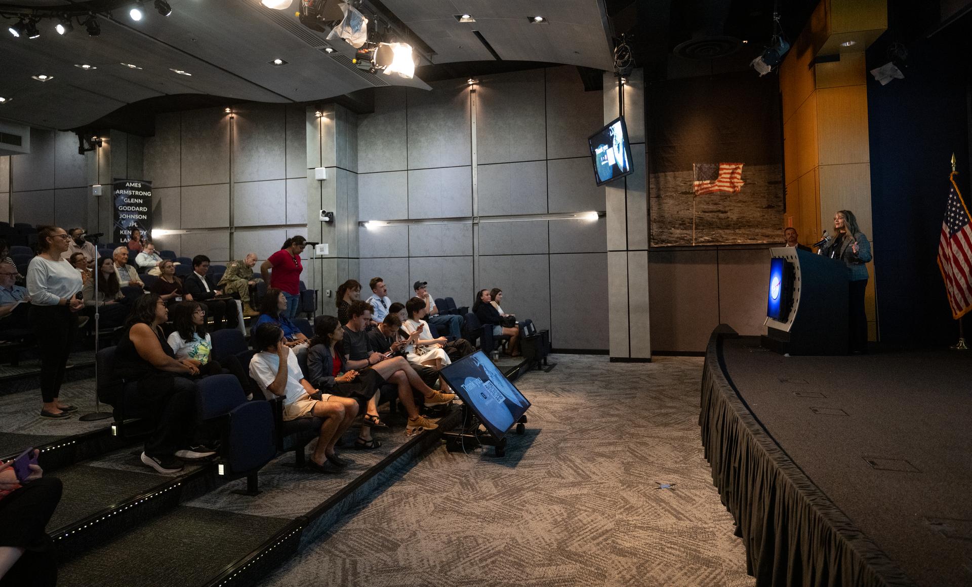 Dr. Lisa Carnell, director of NASA’s Biological and Physical Sciences Division, answers a question from the audience during a Frontiers Forum talk titled “Revolutionizing Medicine – In Space,” Wednesday, Sept. 16, 2026, at the Mary W. Jackson NASA Headquarters building in Washington. Photo Credit: (NASA/Joel Kowsky)