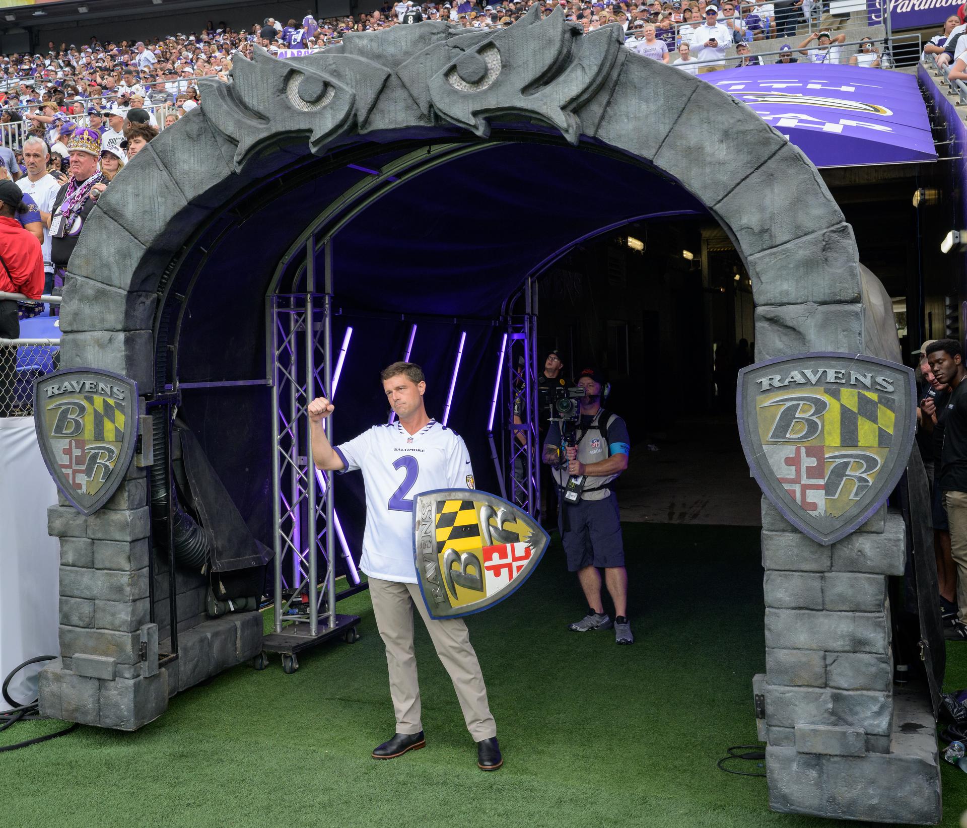 NASA astronaut and commander of the agency’s Artemis II mission, Reid Wiseman, a Baltimore native, leads “The Uprising”, a pregame show at an NFL game between the New Orleans Saints and the Baltimore Ravens at M&T Bank Stadium, Sunday, Sept. 20, 2026, in Baltimore. NASA’s engagement at NFL games is part of the agency's Inspiration Tour, aimed at strengthening connections between NASA and its partners and showcasing innovation in air and space in the lead up to the MAX POWER aerospace technology expo and airshow at the agency's Kennedy Space Center in early November. Photo Credit: (NASA/Bill Ingalls)