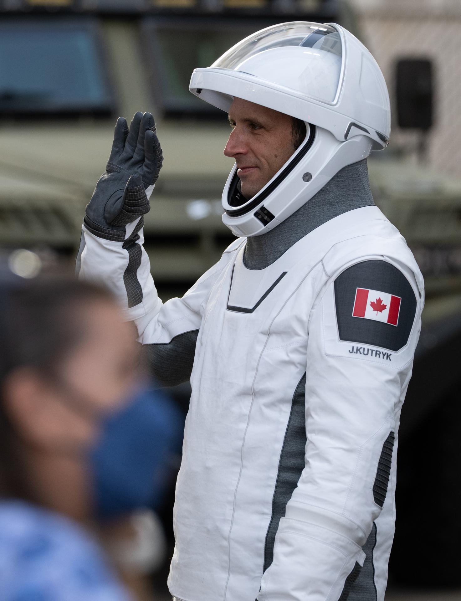 CSA (Canadian Space Agency) astronaut Joshua Kutryk is seen as he and fellow crewmates NASA astronauts Jessica Watkins, Luke Delaney, and Roscosmos cosmonaut Sergey Teteryatnikov, prepare to depart the Neil  A. Armstrong Operations and Checkout Building for Space Launch Complex 40 on Cape Canaveral Space Force Station during a dress rehearsal prior to the Crew-13 mission launch, Tuesday, Sept. 29, 2026, at NASA’s Kennedy Space Center in Florida. NASA’s SpaceX Crew-13 mission is the 13th crew rotation mission of the SpaceX Dragon spacecraft and Falcon 9 rocket to the International Space Station as part of the agency’s Commercial Crew Program. Watkins, Delaney, Kutryk, Teteryatnikov are scheduled to launch at 11:10 a.m. EDT on Thursday, Oct. 1, from Space Launch Complex 40 at the Cape Canaveral Space Force Station. Photo Credit: (NASA/Joel Kowsky)
