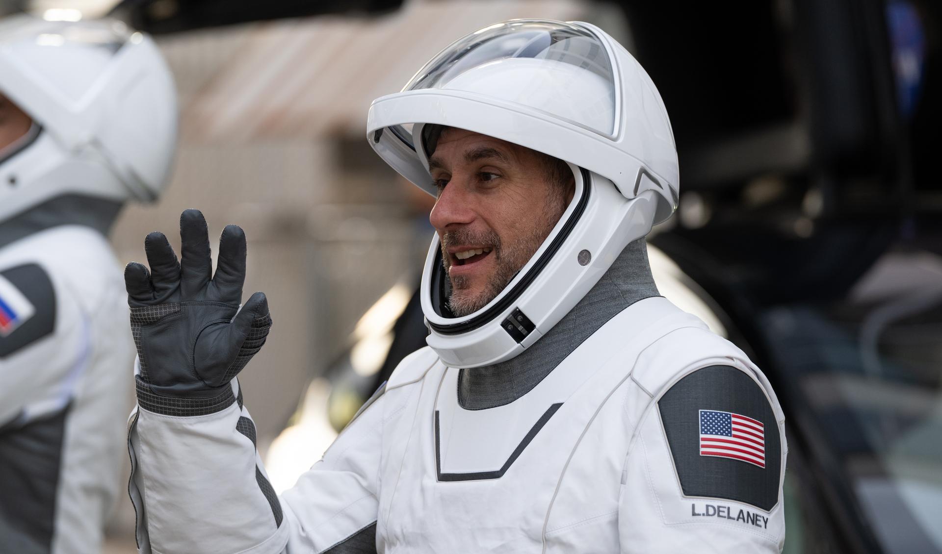 NASA astronaut Luke Delaney is seen as he and fellow crewmates NASA astronaut Jessica Watkins, CSA (Canadian Space Agency) astronaut Joshua Kutryk, and Roscosmos cosmonaut Sergey Teteryatnikov, prepare to depart the Neil  A. Armstrong Operations and Checkout Building for Space Launch Complex 40 on Cape Canaveral Space Force Station during a dress rehearsal prior to the Crew-13 mission launch, Tuesday, Sept. 29, 2026, at NASA’s Kennedy Space Center in Florida. NASA’s SpaceX Crew-13 mission is the 13th crew rotation mission of the SpaceX Dragon spacecraft and Falcon 9 rocket to the International Space Station as part of the agency’s Commercial Crew Program. Watkins, Delaney, Kutryk, Teteryatnikov are scheduled to launch at 11:10 a.m. EDT on Thursday, Oct. 1, from Space Launch Complex 40 at the Cape Canaveral Space Force Station. Photo Credit: (NASA/Joel Kowsky)