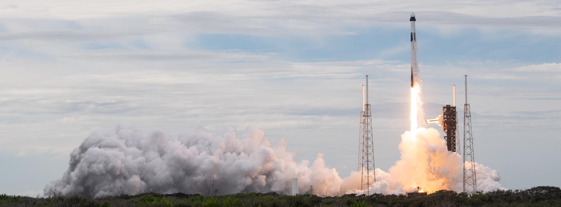 A SpaceX Falcon 9 rocket carrying the company's Dragon spacecraft is launched on NASA’s SpaceX Crew-13 mission to the International Space Station with NASA astronauts Jessica Watkins and Luke Delaney, CSA (Canadian Space Agency) astronaut Joshua Kutryk, and Roscosmos cosmonaut Sergey Teteryatnikov onboard, Thursday, Oct. 1, 2026, from Cape Canaveral Space Force Station in Florida. NASA’s SpaceX Crew-13 mission is the 13th crew rotation mission of the SpaceX Dragon spacecraft and Falcon 9 rocket to the International Space Station as part of the agency’s Commercial Crew Program. Watkins, Delaney, Kutryk, Teteryatnikov launched at 11:10 a.m. EDT from Space Launch Complex 40 at the Cape Canaveral Space Force Station to begin a mission aboard the orbital outpost. Photo Credit: (NASA/Joel Kowsky)