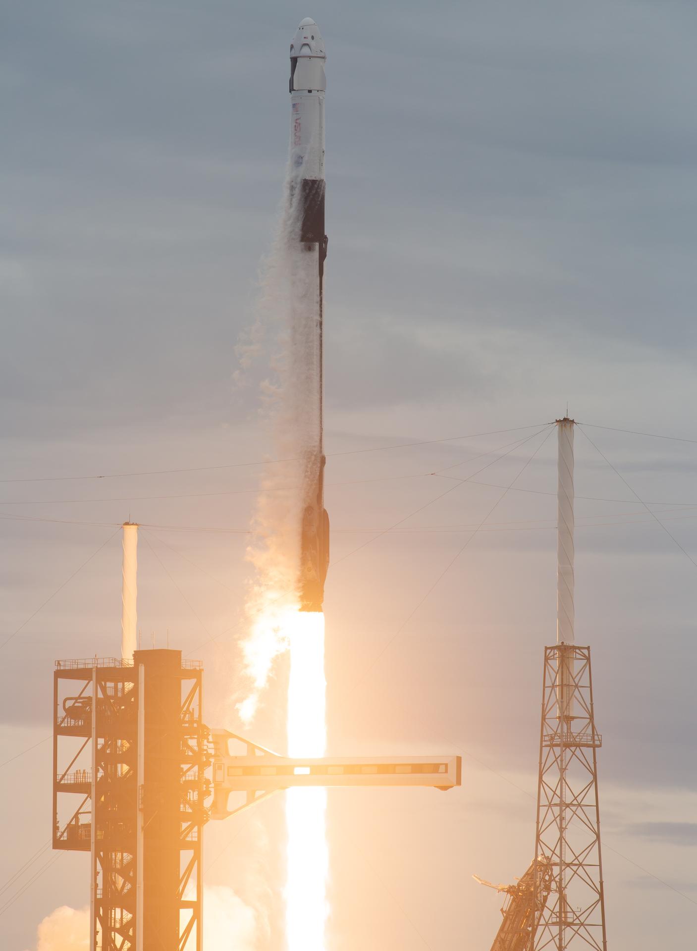 A SpaceX Falcon 9 rocket carrying the company's Dragon spacecraft is launched on NASA’s SpaceX Crew-13 mission to the International Space Station with NASA astronauts Jessica Watkins and Luke Delaney, CSA (Canadian Space Agency) astronaut Joshua Kutryk, and Roscosmos cosmonaut Sergey Teteryatnikov onboard, Thursday, Oct. 1, 2026, from Cape Canaveral Space Force Station in Florida. NASA’s SpaceX Crew-13 mission is the 13th crew rotation mission of the SpaceX Dragon spacecraft and Falcon 9 rocket to the International Space Station as part of the agency’s Commercial Crew Program. Watkins, Delaney, Kutryk, Teteryatnikov launched at 11:10 a.m. EDT from Space Launch Complex 40 at the Cape Canaveral Space Force Station to begin a mission aboard the orbital outpost. Photo Credit: (NASA/Joel Kowsky)