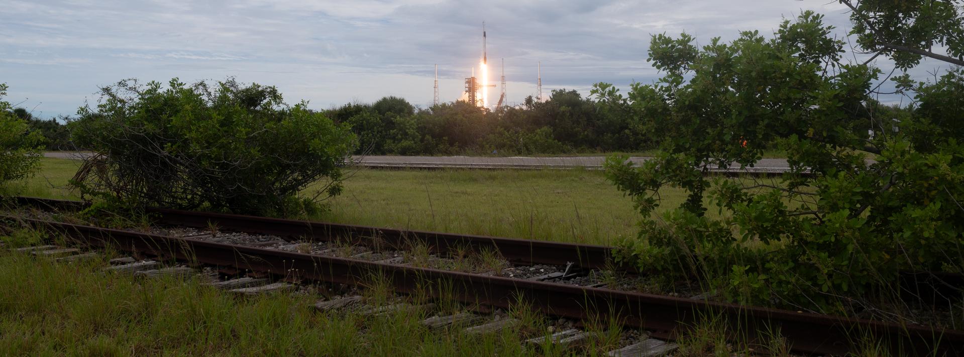 A SpaceX Falcon 9 rocket carrying the company's Dragon spacecraft is launched on NASA’s SpaceX Crew-13 mission to the International Space Station with NASA astronauts Jessica Watkins and Luke Delaney, CSA (Canadian Space Agency) astronaut Joshua Kutryk, and Roscosmos cosmonaut Sergey Teteryatnikov onboard, Thursday, Oct. 1, 2026, from Cape Canaveral Space Force Station in Florida. NASA’s SpaceX Crew-13 mission is the 13th crew rotation mission of the SpaceX Dragon spacecraft and Falcon 9 rocket to the International Space Station as part of the agency’s Commercial Crew Program. Watkins, Delaney, Kutryk, Teteryatnikov launched at 11:10 a.m. EDT from Space Launch Complex 40 at the Cape Canaveral Space Force Station to begin a mission aboard the orbital outpost. Photo Credit: (NASA/Joel Kowsky)