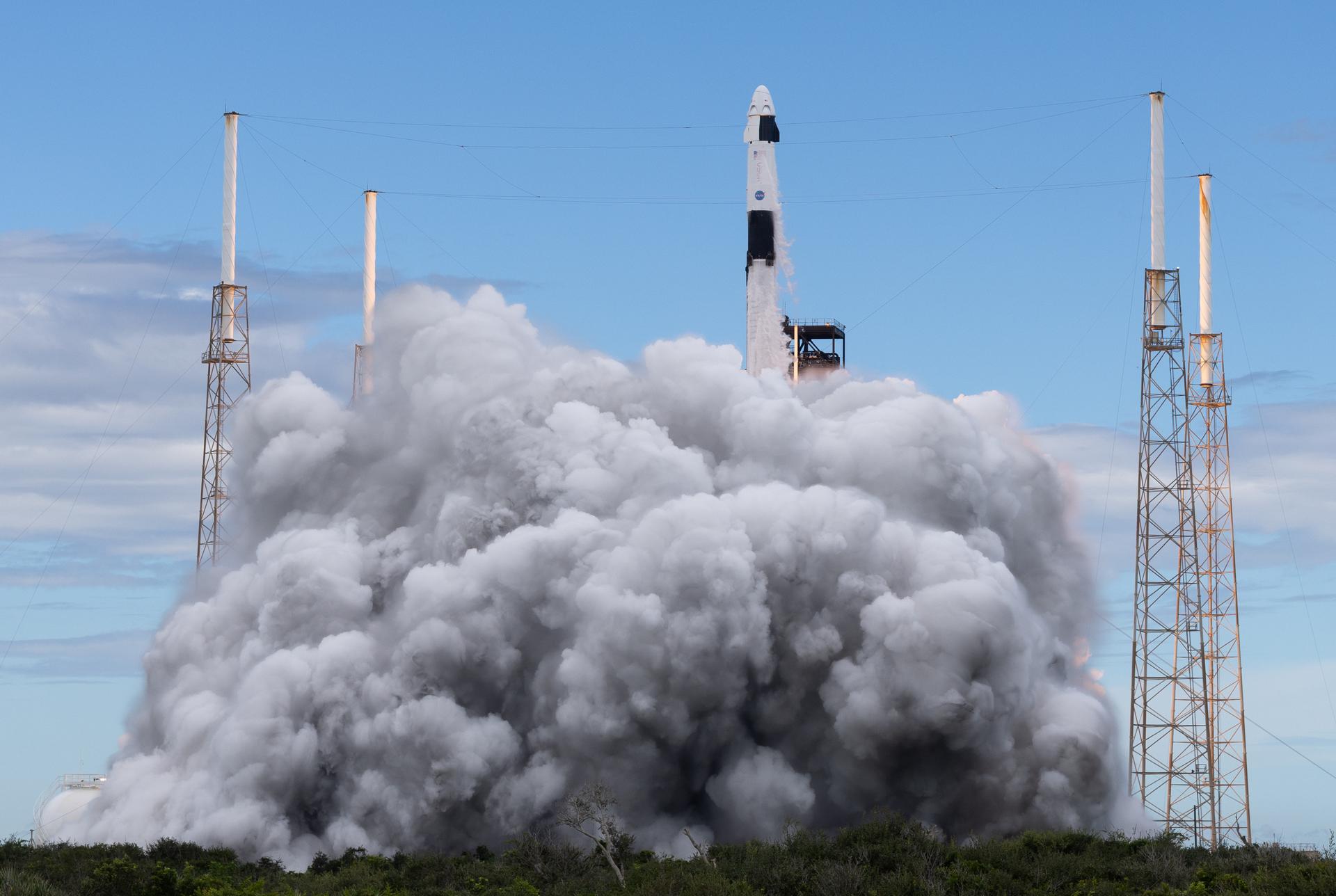A SpaceX Falcon 9 rocket carrying the company's Dragon spacecraft is launched on NASA’s SpaceX Crew-13 mission to the International Space Station with NASA astronauts Jessica Watkins and Luke Delaney, CSA (Canadian Space Agency) astronaut Joshua Kutryk, and Roscosmos cosmonaut Sergey Teteryatnikov onboard, Thursday, Oct. 1, 2026, from Cape Canaveral Space Force Station in Florida. NASA’s SpaceX Crew-13 mission is the 13th crew rotation mission of the SpaceX Dragon spacecraft and Falcon 9 rocket to the International Space Station as part of the agency’s Commercial Crew Program. Watkins, Delaney, Kutryk, Teteryatnikov launched at 11:10 a.m. EDT from Space Launch Complex 40 at the Cape Canaveral Space Force Station to begin a mission aboard the orbital outpost. Photo Credit: (NASA/Joel Kowsky)