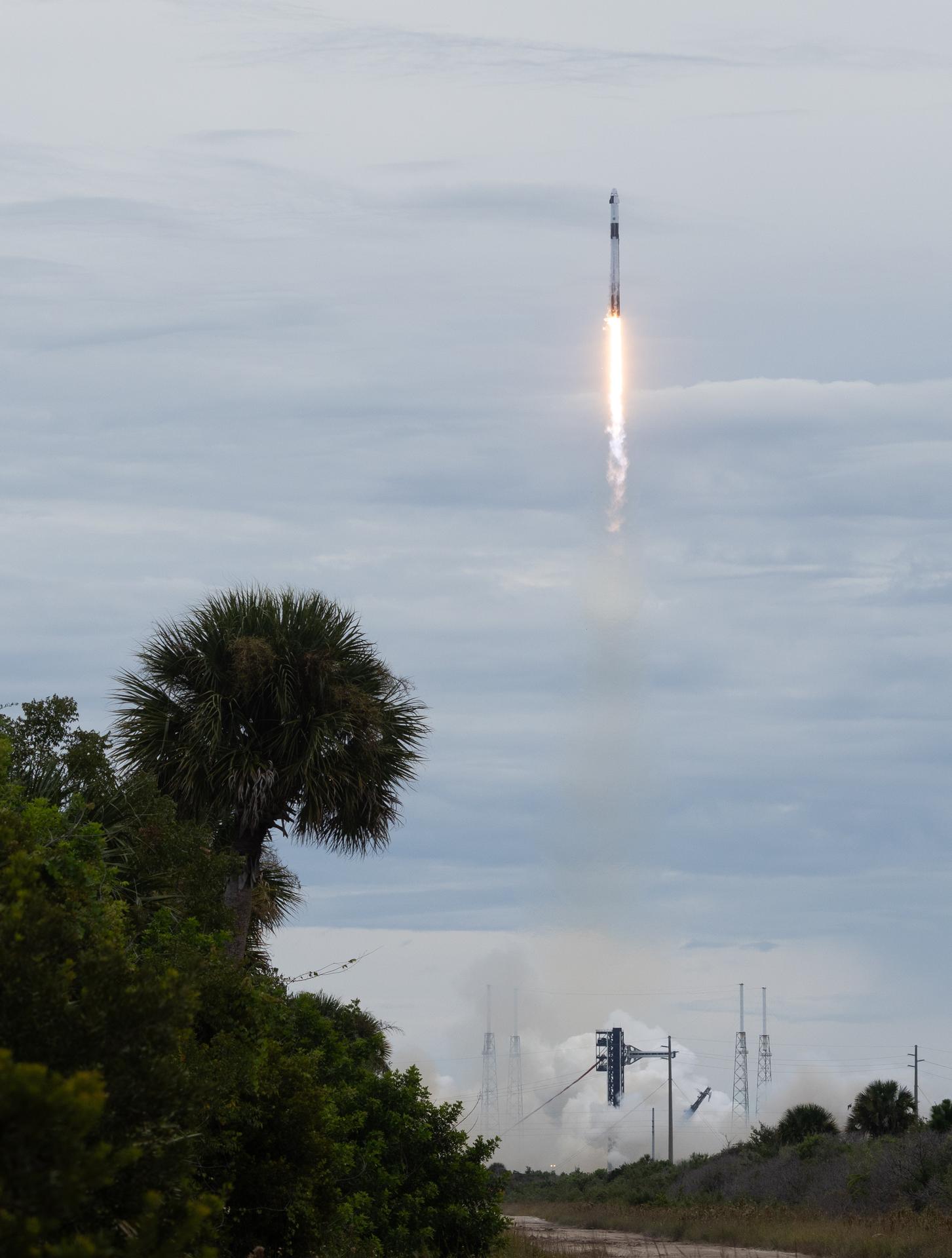 A SpaceX Falcon 9 rocket carrying the company's Dragon spacecraft is launched on NASA’s SpaceX Crew-13 mission to the International Space Station with NASA astronauts Jessica Watkins and Luke Delaney, CSA (Canadian Space Agency) astronaut Joshua Kutryk, and Roscosmos cosmonaut Sergey Teteryatnikov onboard, Thursday, Oct. 1, 2026, from Cape Canaveral Space Force Station in Florida. NASA’s SpaceX Crew-13 mission is the 13th crew rotation mission of the SpaceX Dragon spacecraft and Falcon 9 rocket to the International Space Station as part of the agency’s Commercial Crew Program. Watkins, Delaney, Kutryk, Teteryatnikov launched at 11:10 a.m. EDT from Space Launch Complex 40 at the Cape Canaveral Space Force Station to begin a mission aboard the orbital outpost. Photo Credit: (NASA/Joel Kowsky)