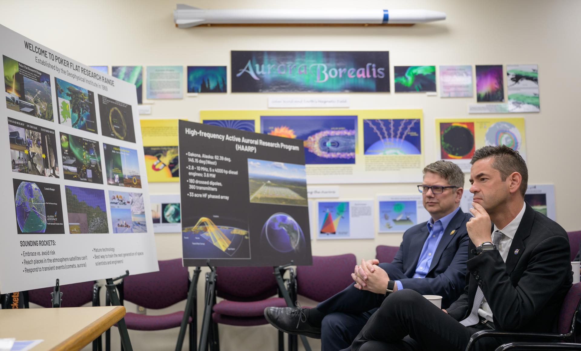Rep. Nick Begich, R-Alaska, left, and NASA Administrator Jared Isaacman, listen as they tour Poker Flat Research Range, Monday, Oct. 5, 2026, in Fairbanks, Alaska. NASA’s visit to Alaska is part of the agency's Inspiration Tour, aimed at strengthening connections between NASA and its partners and showcasing innovation in air and space in the lead up to the MAX POWER aerospace technology expo and airshow at the agency's Kennedy Space Center in early November. Photo Credit: (NASA/Bill Ingalls)