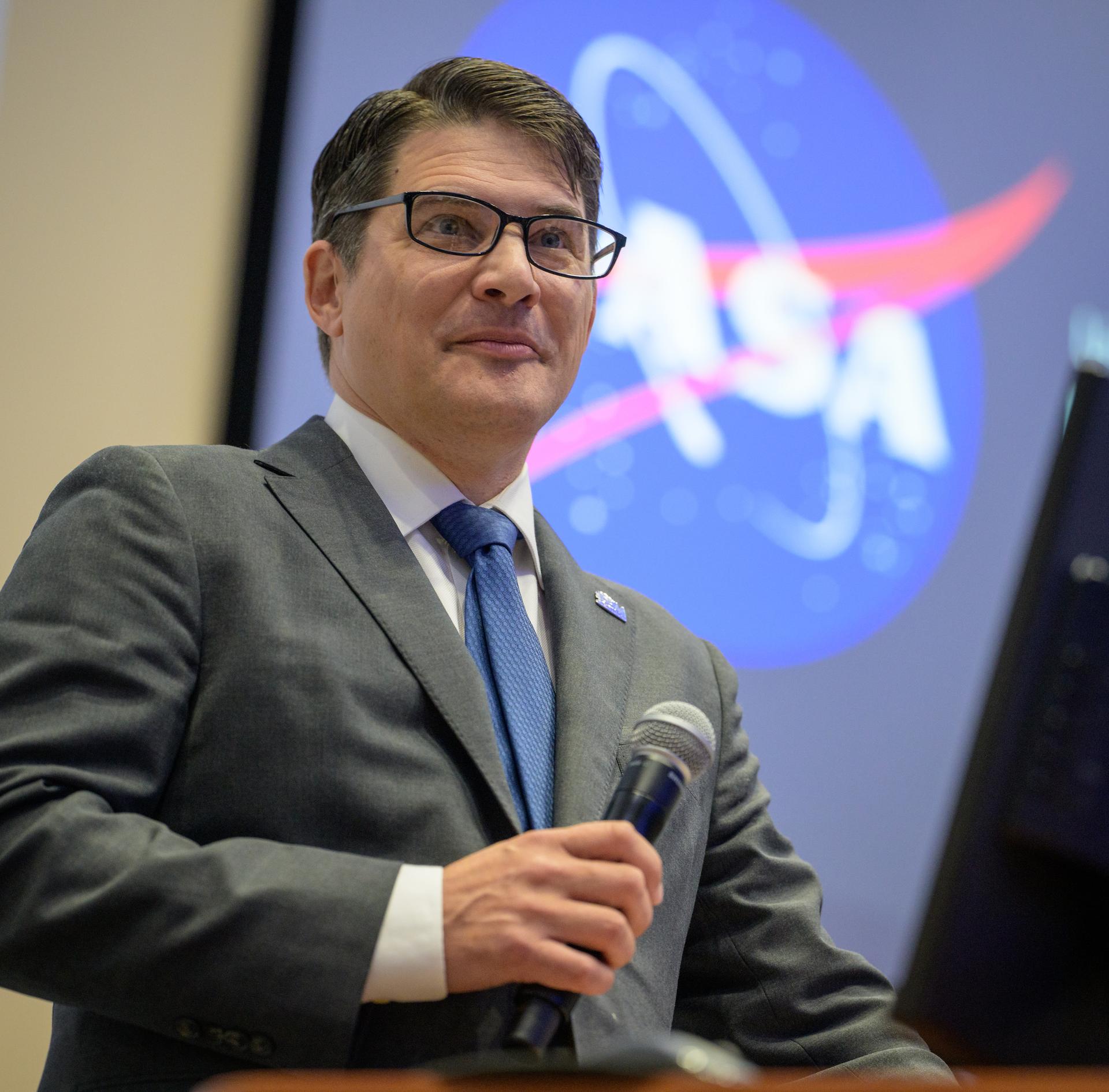 University of Alaska Fairbanks Chancellor Russ Vander Lugt, gives remarks ahead of NASA Administrator Jared Isaacman during a NASA Town Hall, Monday, Oct. 5, 2026, at the University of Alaska Fairbanks, in Fairbanks, Alaska. NASA’s visit to Alaska is part of the agency's Inspiration Tour, aimed at strengthening connections between NASA and its partners and showcasing innovation in air and space in the lead up to the MAX POWER aerospace technology expo and airshow at the agency's Kennedy Space Center in early November. Photo Credit: (NASA/Bill Ingalls)