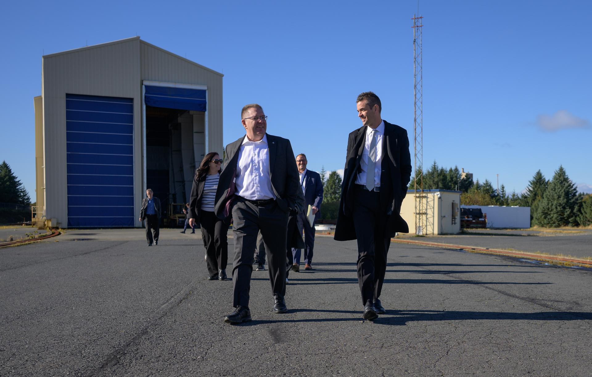 John Oberst, Alaska Aerospace Corporation President & CEO, left, and NASA Administrator Jared Isaacman, tour the Pacific Spaceport Complex-Alaska, Tuesday, Oct. 6, 2026, in Kodiak, Alaska. NASA’s visit to Alaska is part of the agency's Inspiration Tour, aimed at strengthening connections between NASA and its partners and showcasing innovation in air and space in the lead up to the MAX POWER aerospace technology expo and airshow at the agency's Kennedy Space Center in early November. Photo Credit: (NASA/Bill Ingalls)