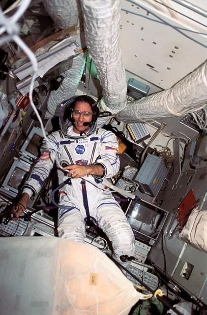 NASA image: Astronaut Blaha tries on his Russian launch and entry suit