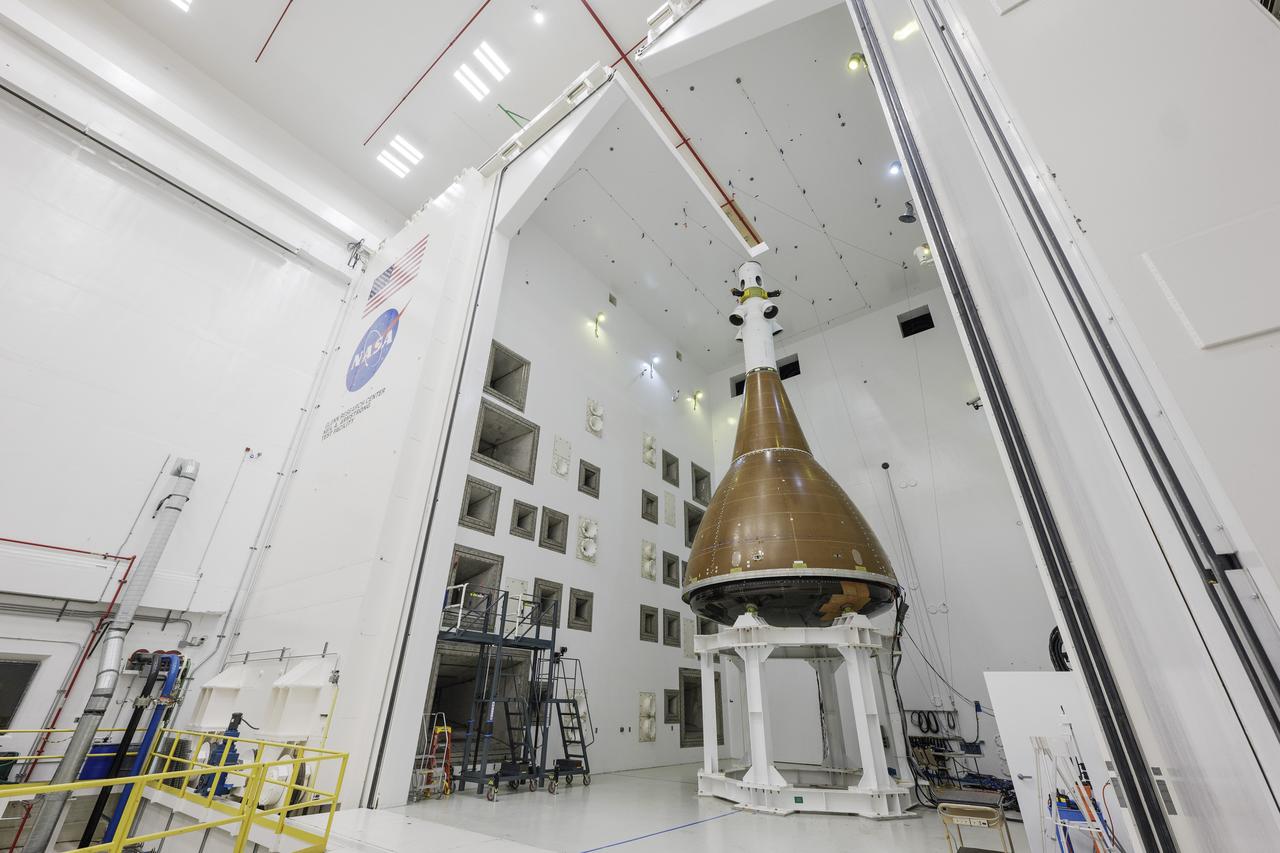 The team at NASA's Armstrong Test Facility in Sandusky, Ohio has begun vibro-acoustic testing on the Orion spacecraft that flew around the Moon on Artemis I, now known as the Environmental Test Article. The testing will help ensure the safety of future crews aboard Orion.  Photo credit: NASA / Rad Sinyak