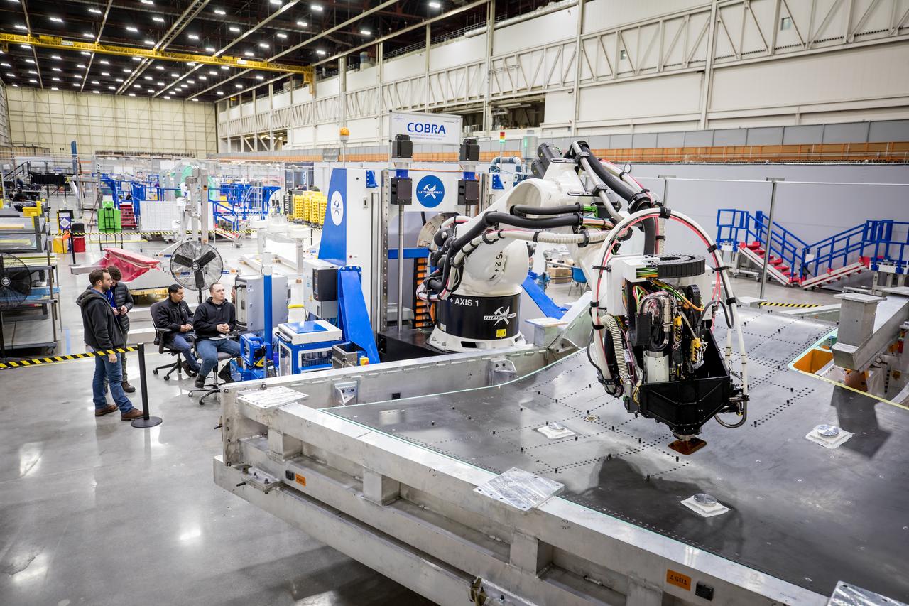 Lockheed Martin Photography By Garry Tice 1011 Lockheed Way, Palmdale, Ca. 93599 Event: SEG 410 Main Wing, COBRA Drillng Machine, Drilling Lower Wing Skins Date: 1/07/20 Additional Info: