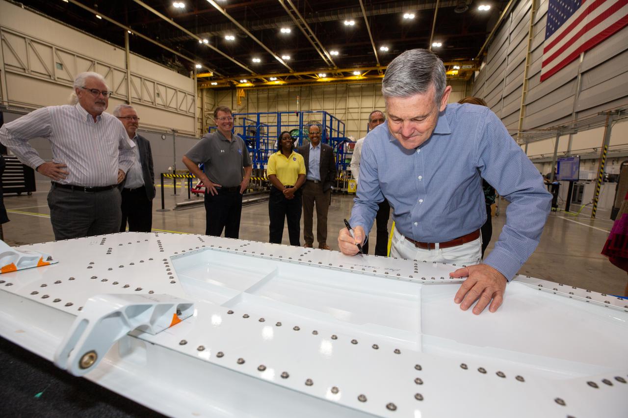 In July 2021, NASA associate administrator Bob Cabana visits Lockheed Martin in Palmdale, California to see the assembly of the X-59 QueSST.