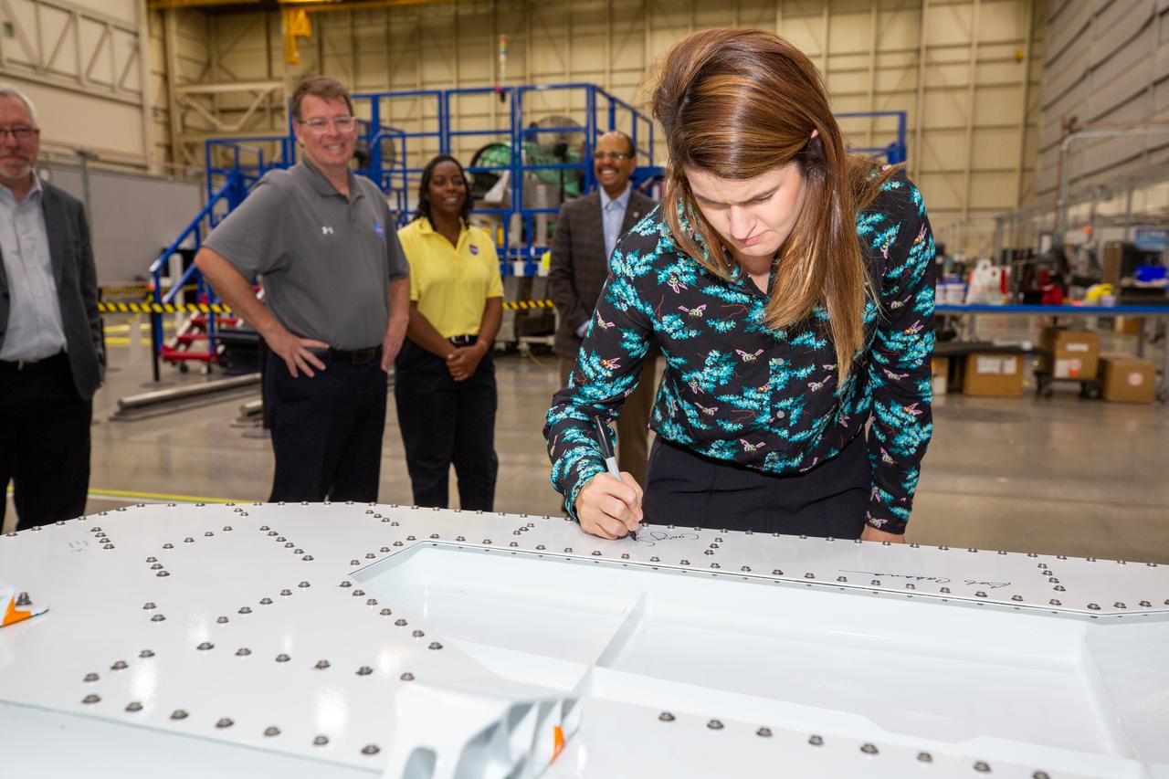 In July 2021, NASA associate administrator Bob Cabana visits Lockheed Martin in Palmdale, California to see the assembly of the X-59 QueSST.