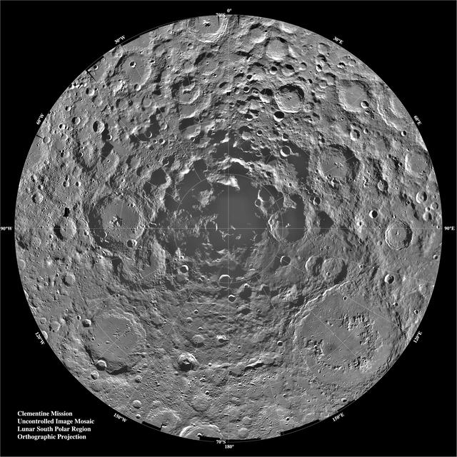 NASA image: South Pole Region of the Moon as Seen by Clementine