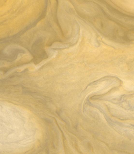 This view of the region just to the Southeast of the Great Red Spot was taken by NASA Voyager 1 on March 4, 1979 at a distance of 1,100,000 miles 1,800,000 km.  http://photojournal.jpl.nasa.gov/catalog/PIA00017