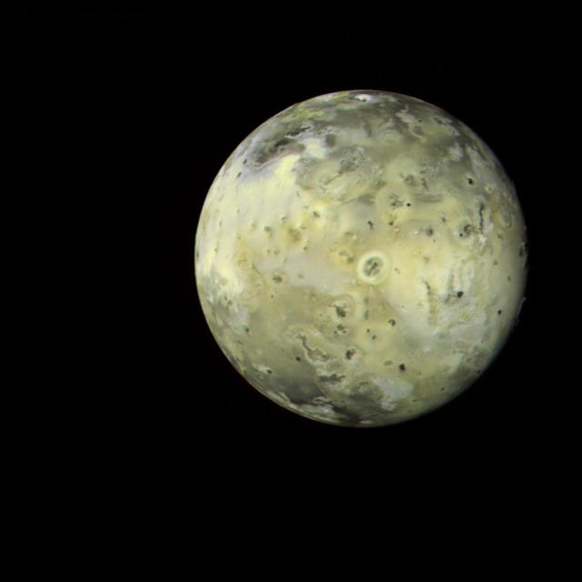 This full-disk image of Jupiter satellite Io was made from several frames taken by NASA Voyager 1 on Mar. 4, 1979, as the spacecraft neared the satellite. 