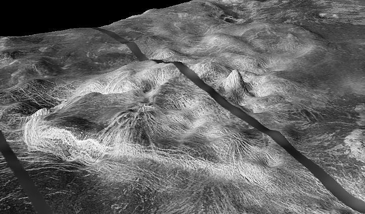 The view from NASA's Magellan spacecraft shows Yavine Corona, looking northeast. Coronae are roughly circular, volcanic features believed to form over hot upwellings of magma within the Venusian mantle.  http://photojournal.jpl.nasa.gov/catalog/PIA00098