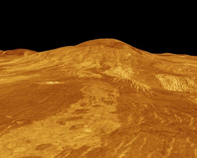Sif Mons is displayed in this computer-simulated view obtained by NASA's Magellan spacecraft of the surface of Venus. http://photojournal.jpl.nasa.gov/catalog/PIA00108