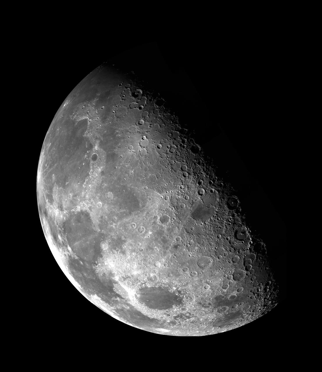 This view of the Moon north pole is a mosaic assembled from 18 images taken by NASA's Galileo imaging system through a green filter as the spacecraft flew by on December 7, 1992.  http://photojournal.jpl.nasa.gov/catalog/PIA00130