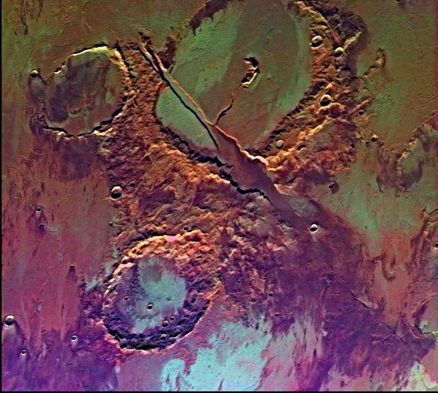 NASA image: Memnonia Fossae Enhanced Color