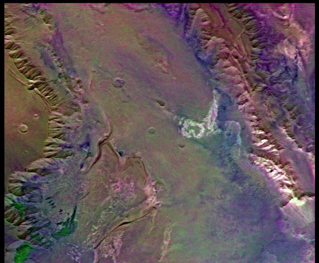 This picture centered at latitude 10 degrees S., longitude 74 degrees W. shows much of Mars Melas Chasm and a portion of Candor Chasm upper right in central Valles Marineris as seen by NASA's Viking Orbiter 2. http://photojournal.jpl.nasa.gov/catalog/PIA00156