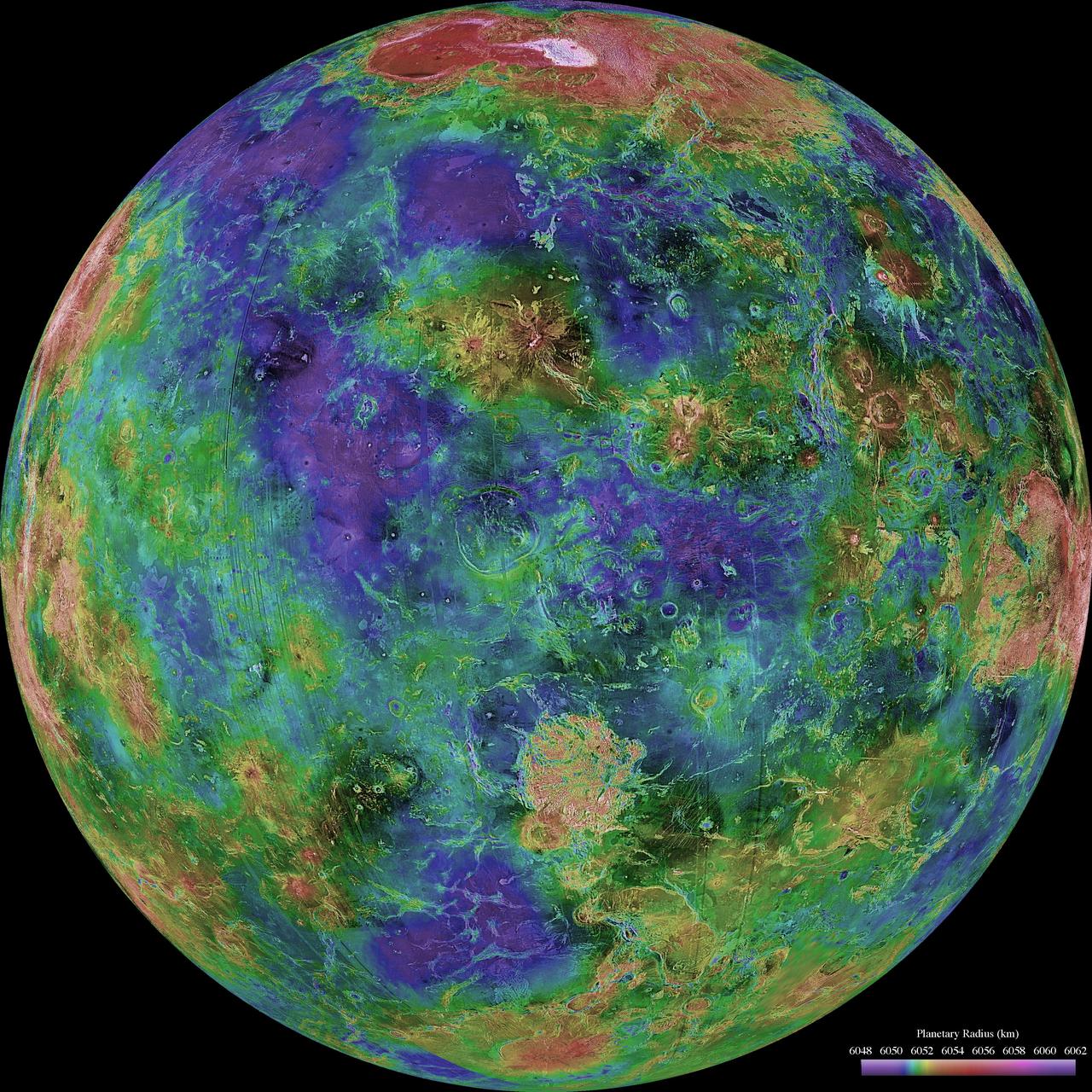 The hemispheric view of Venus, as revealed by more than a decade of radar investigations culminating in NASA's 1990-1994 Magellan mission, is centered at 0 degrees east longitude.  http://photojournal.jpl.nasa.gov/catalog/PIA00157