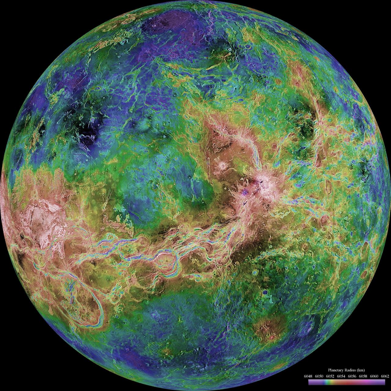 The view of Venus, after more than a decade of radar investigations culminating in the 1990-1994 NASA's Magellan mission, is centered at 180 degrees east longitude.  http://photojournal.jpl.nasa.gov/catalog/PIA00159
