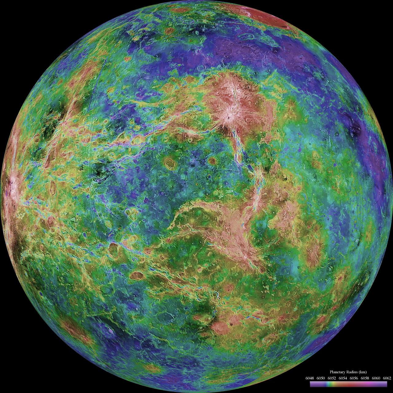 The view of Venus, after more than a decade of radar investigations culminating in the 1990-1994 NASA's Magellan mission, is centered at 270 degrees east longitude.  http://photojournal.jpl.nasa.gov/catalog/PIA00160