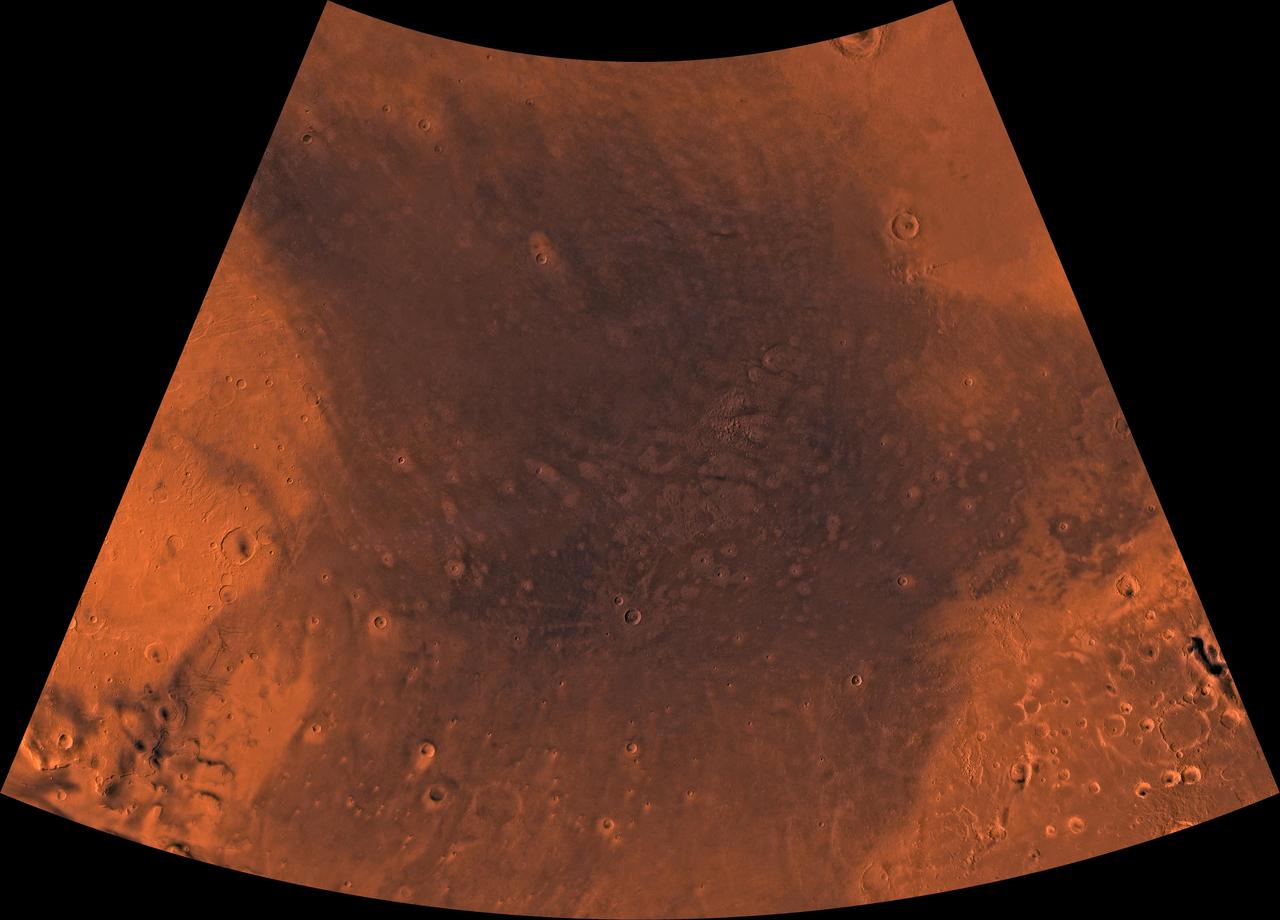 Mars digital-image mosaic merged with color of the MC-4 quadrangle, Mare Acidalium region of Mars. This image is from NASA's Viking Orbiter 1.  http://photojournal.jpl.nasa.gov/catalog/PIA00164