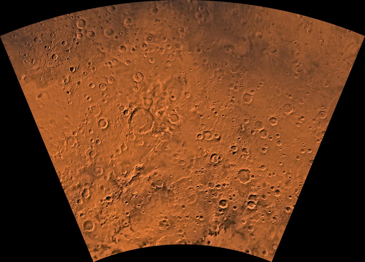Mars digital-image mosaic merged with color of the MC-29 quadrangle, Eridania region of Mars. This image is from NASA Viking Orbiter 1.