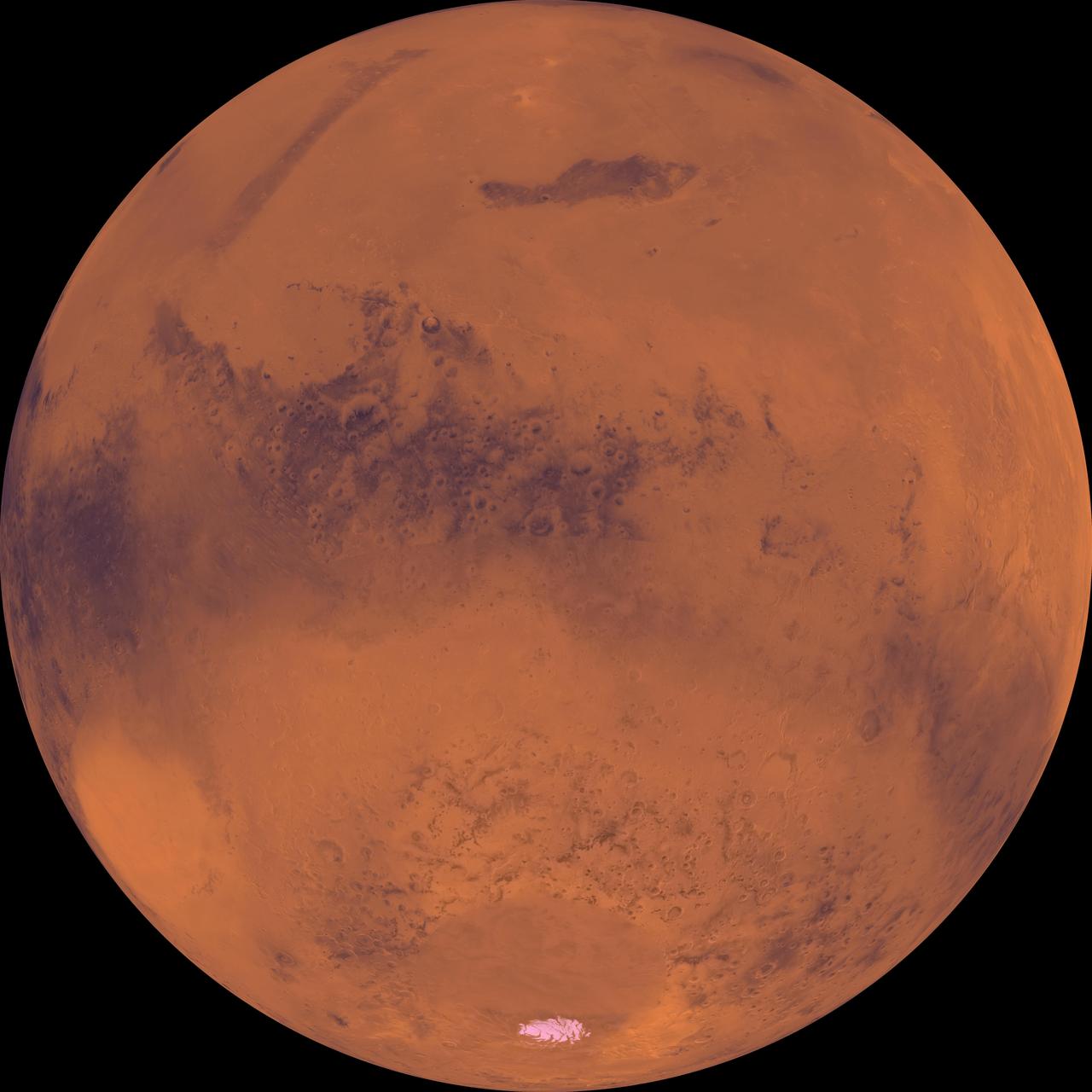 The lowland plains of Elysium and Utopia Planitiae are separated from the darker heavily cratered highlands by a broad escarpment in this image from NASA's Viking Orbiter 1. http://photojournal.jpl.nasa.gov/catalog/PIA00196