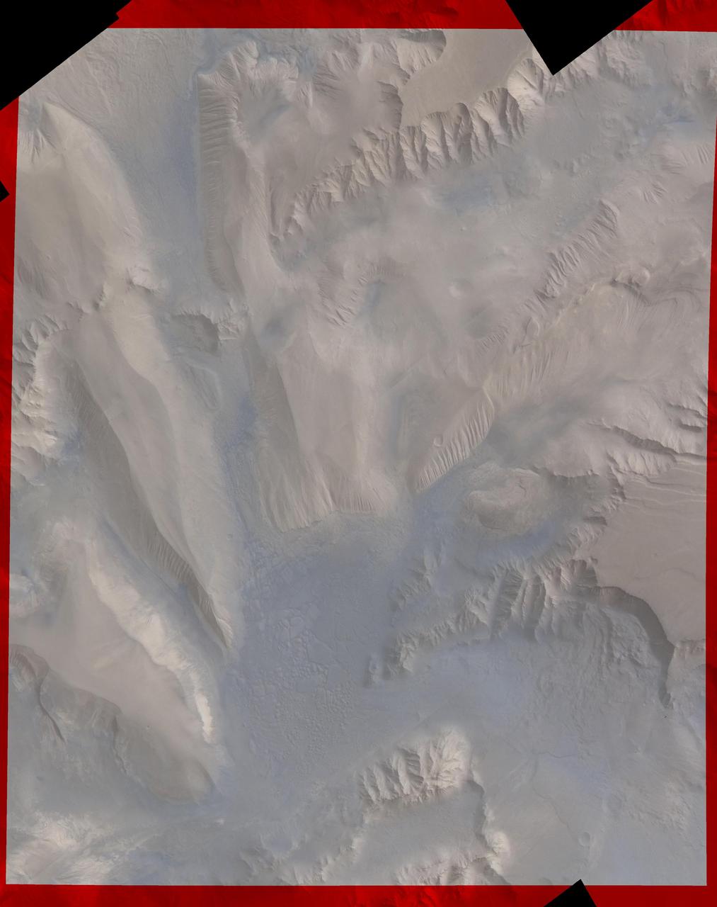 Part of Candor Chasm in Valles Marineris, Mars. Layered terrain is visible in the scene from NASA Viking Orbiter 1, perhaps due to a huge ancient lake.  http://photojournal.jpl.nasa.gov/catalog/PIA00199