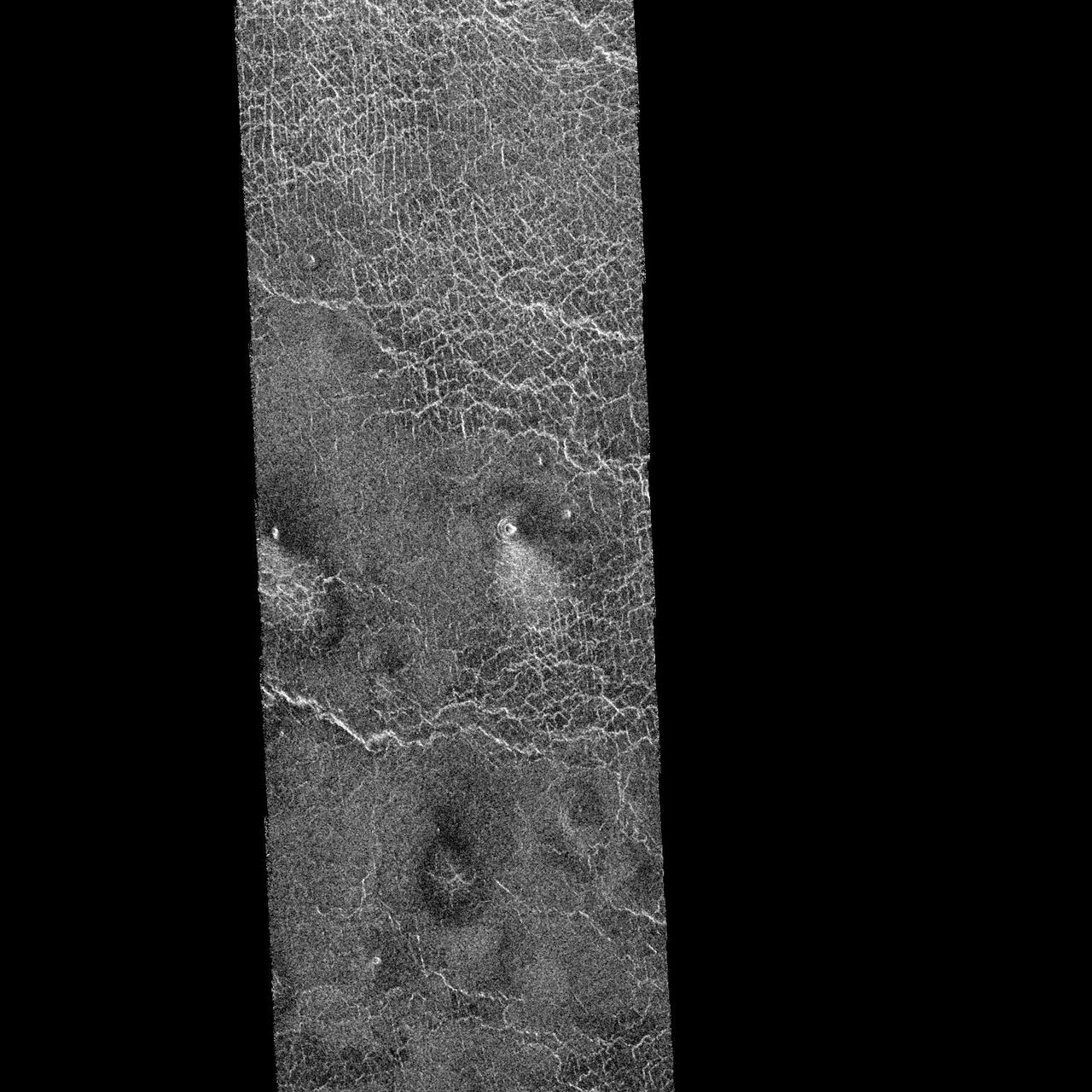 This area of Venus northeast of Ushas Mons measures 40 by 112 kilometers 25 by 70 miles and shows evidence of possible explosive volcanism as seen by NASA Magellan spacecraft. http://photojournal.jpl.nasa.gov/catalog/PIA00213
