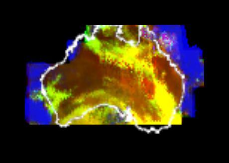 This multispectral map of Australia and surrounding seas was obtained by NASA’s Galileo spacecraft Near Infrared Mapping Spectrometer shortly after closest approach on Dec. 8, 1990 from an altitude of about 50,000 miles.  http://photojournal.jpl.nasa.gov/catalog/PIA00227