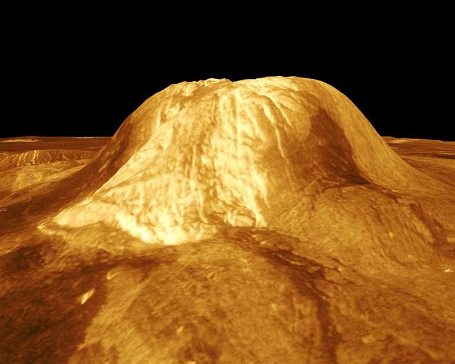 Gula Mons is displayed in this computer-simulated view from NASA Magellan spacecraft of the surface of Venus. http://photojournal.jpl.nasa.gov/catalog/PIA00234
