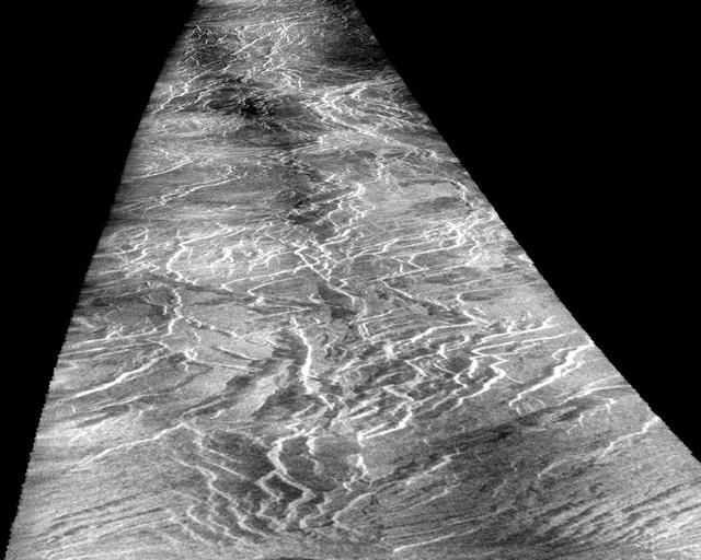 This view of the surface of Venus acquired by NASA Magellan spacecraft shows a geographically young region of lowland plains. The location is near the equator between two highland areas known as Asteria Regio and Phoebe Regio.  http://photojournal.jpl.nasa.gov/catalog/PIA00237