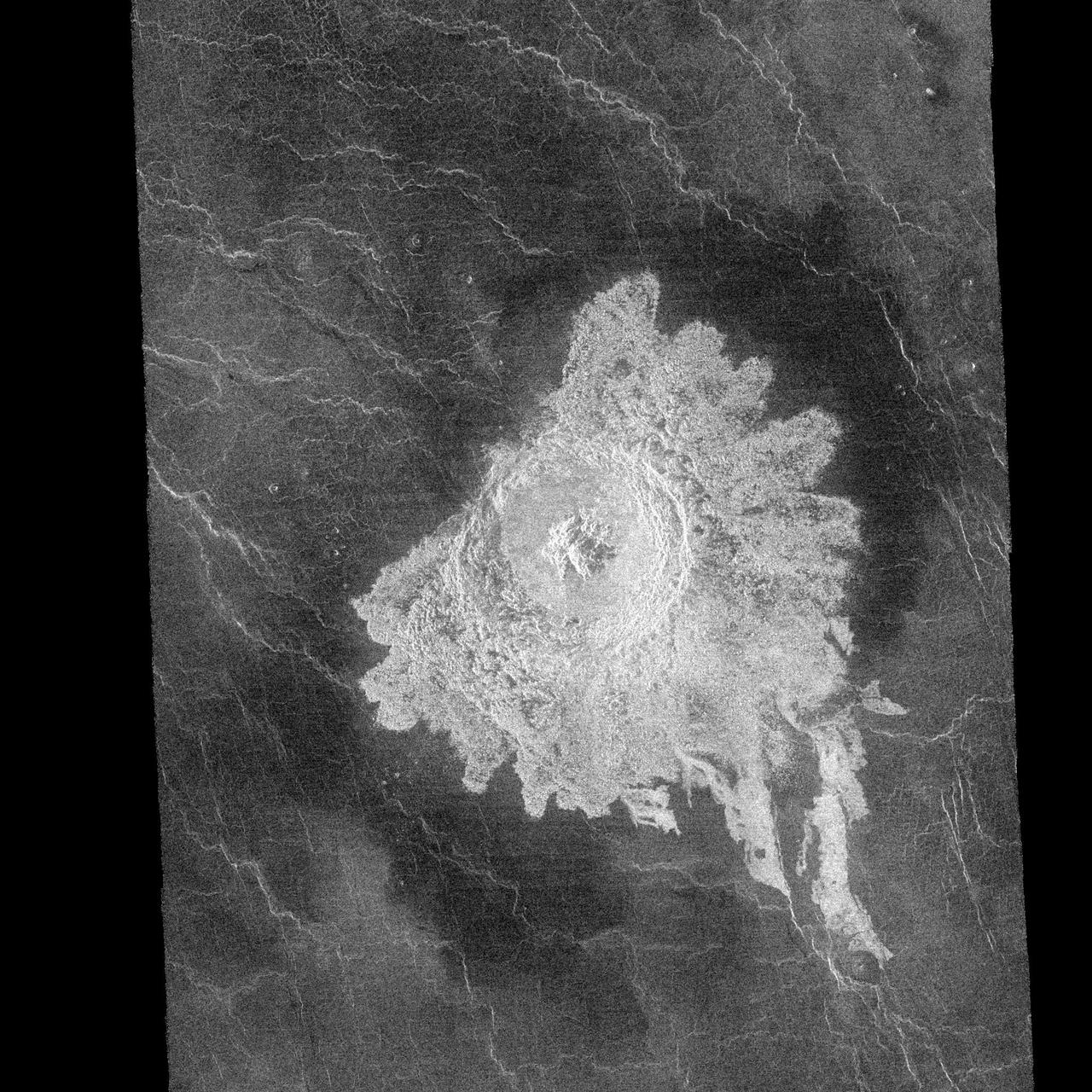 This image from NASA Magellan spacecraft shows a complex crater with a circular rim, terraced walls, and central peaks. http://photojournal.jpl.nasa.gov/catalog/PIA00239