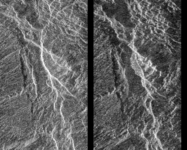 Landslides on Venus! The image on the left was taken in late November of 1990 during Magellan first trip around Venus. The image on the right was taken July 23, as the Magellan spacecraft passed over the region for the second time.  http://photojournal.jpl.nasa.gov/catalog/PIA00248